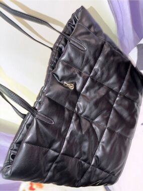 Victoria's Secret Black Quilted Tote Bag with Gold Accent